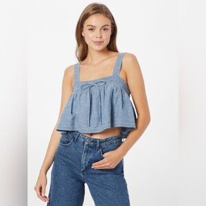 American Eagle Square Neck Blue Crop Top Embroidered size small boho babydoll